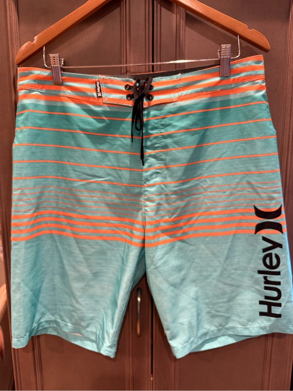 Hurley Phantom 32 Teal and Orange Striped Men’s Board Shorts